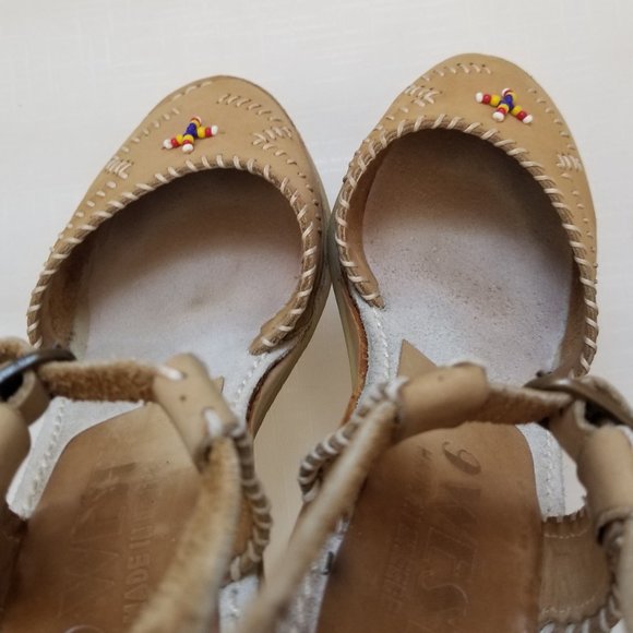 Vintage 70s 80s Womens 6.5 Nine 9 West Native American Inspired Leather Wedge - Picture 10 of 12